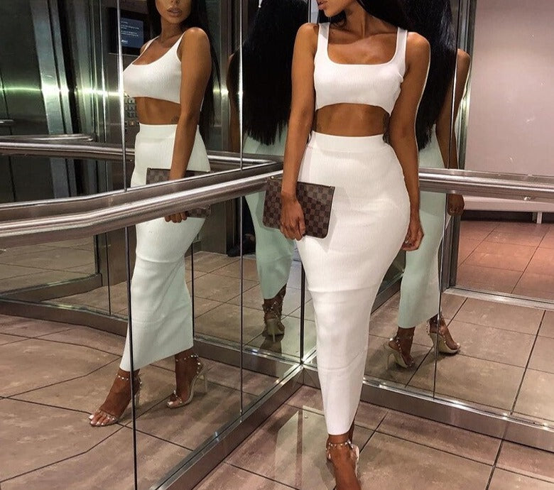 Ribbed Crop Top and Skirt Set